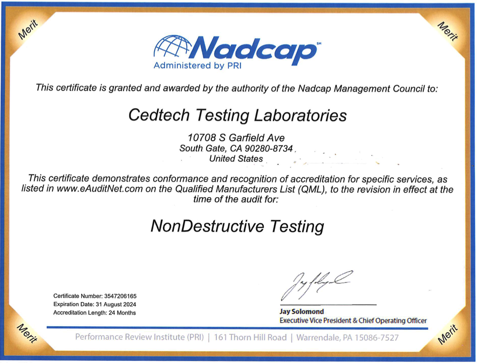 Cedtech 2022-2024 Nadcap Certificate